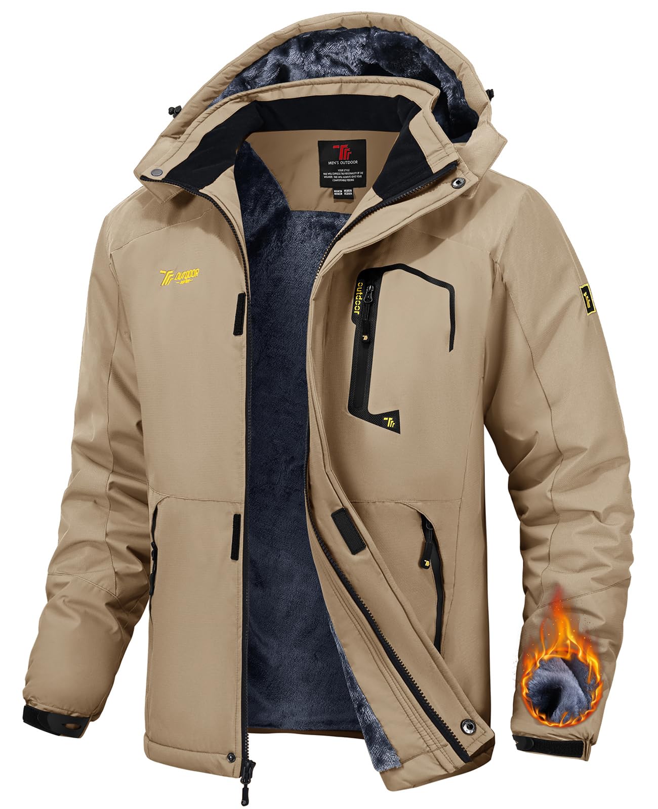 TBMPOY Men's Winter Jackets Skiing Waterproof Snow Thick Fleece Lined Hooded Utility Cold Weather Warm Outdoor Ice Work
