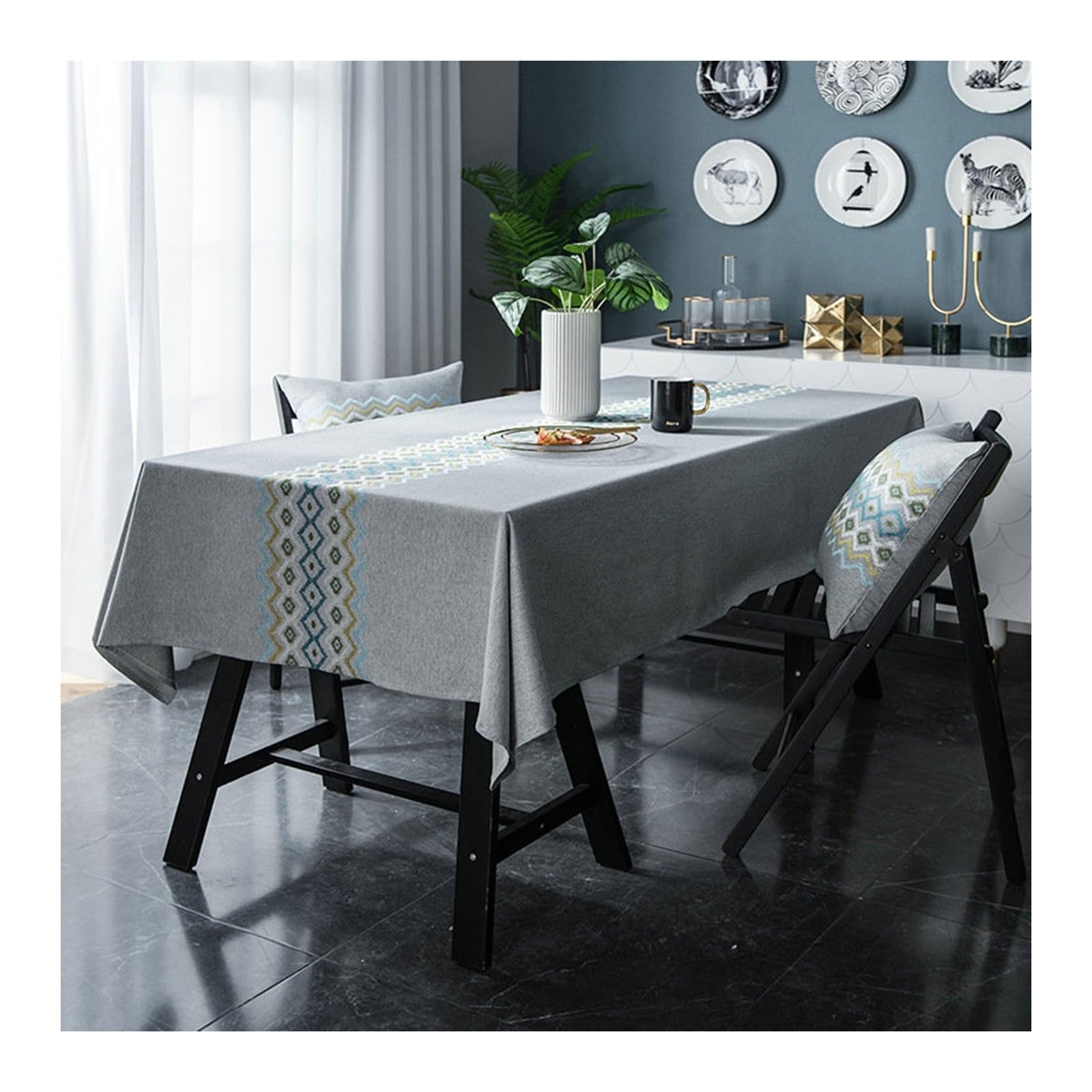 Nappe 100x160CM gris KnSam en coton et lin nappe rectangulaire anti-taches
