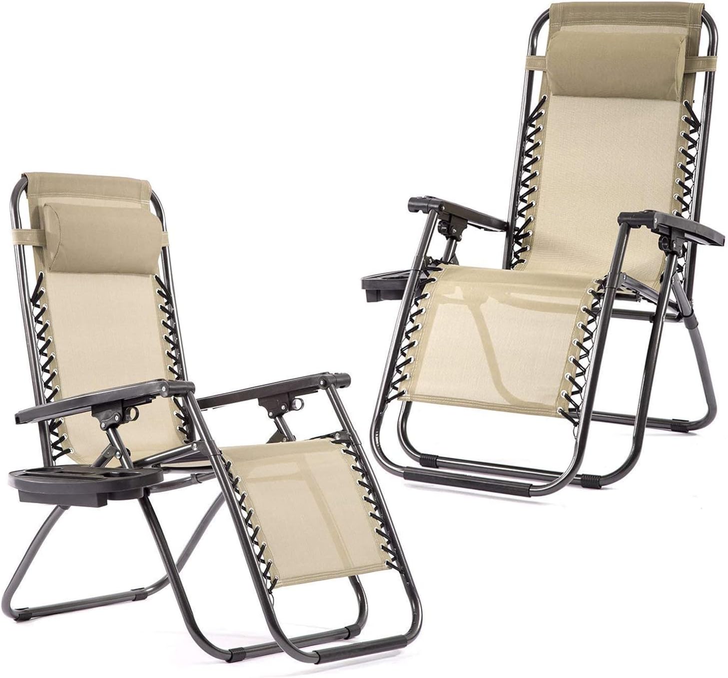 Set of 2 Zero Gravity Chairs Patio Reclining Folding Chairs w/Pillow Cup Holder BestMassage