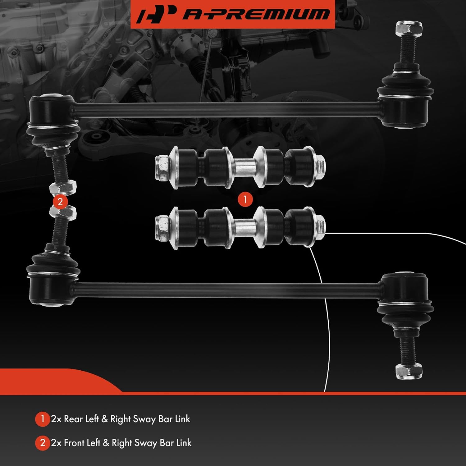 A-Premium Set of 4, Front & Rear Sway Bar Links Kit Stabilizer Bar Links, Compatible with Ford Focus 2000-2011
