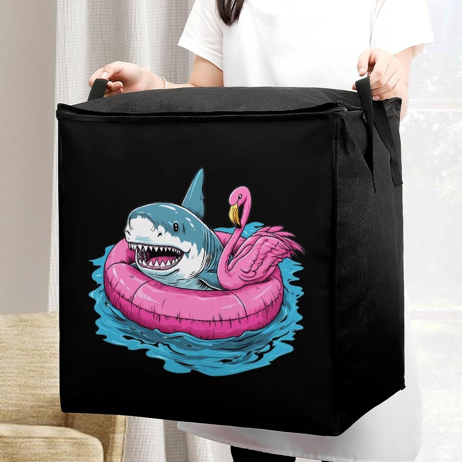 Shark Flamingo Swim Ring Large Comforter Blanket Storage Bags Bins 70L Closet Organizer with Handles