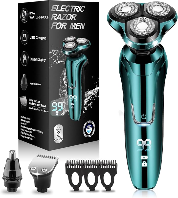 Barbeador elétrico rotativo Handsomeface com cabeças flutuantes, visor LED, USB e classificação IPX7