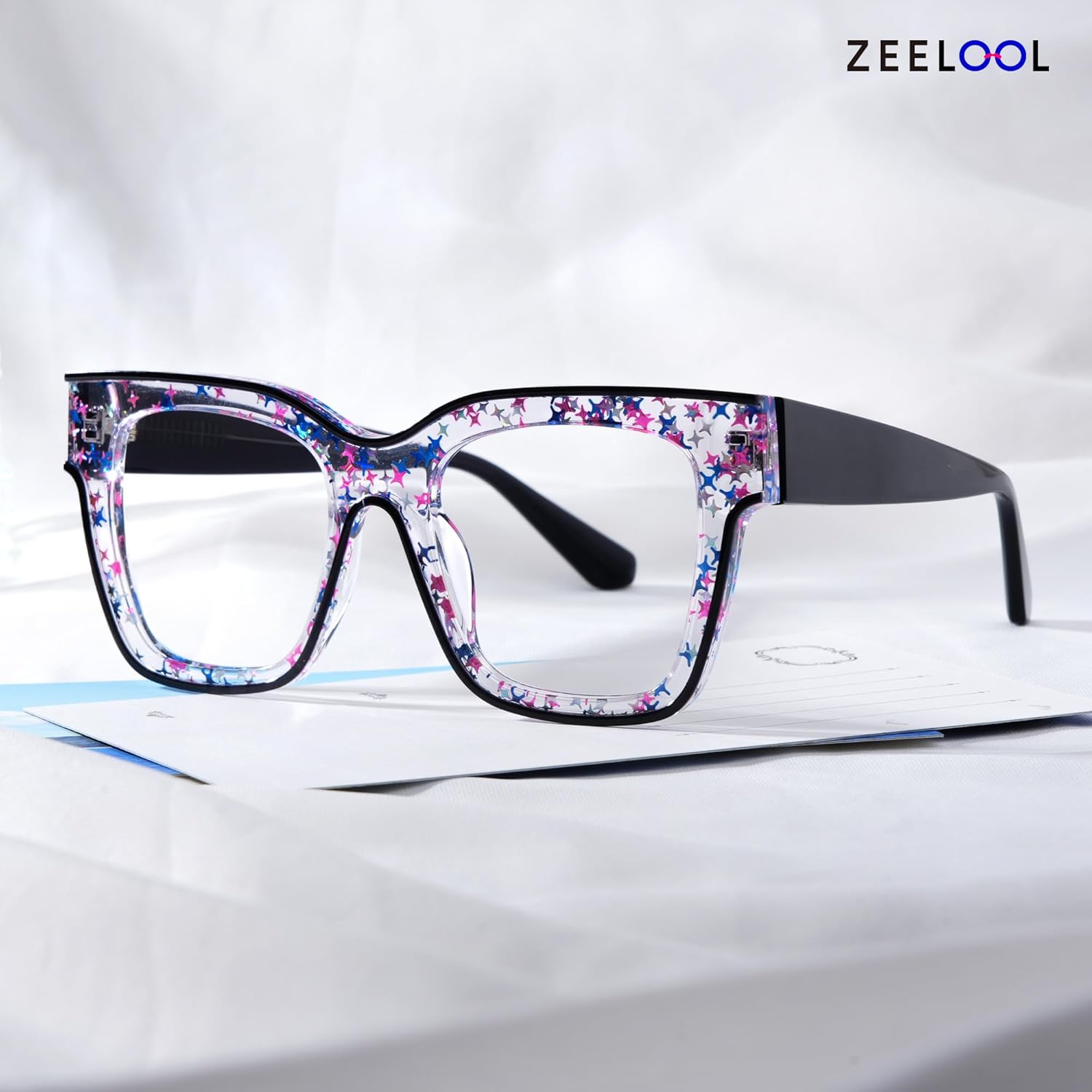 Zeelool Square Blue Light Glasses for Woman Fashion Thick Frame Sparkle Glasses Trendy Computer Eyewear Anti Eyestrain - Image 2