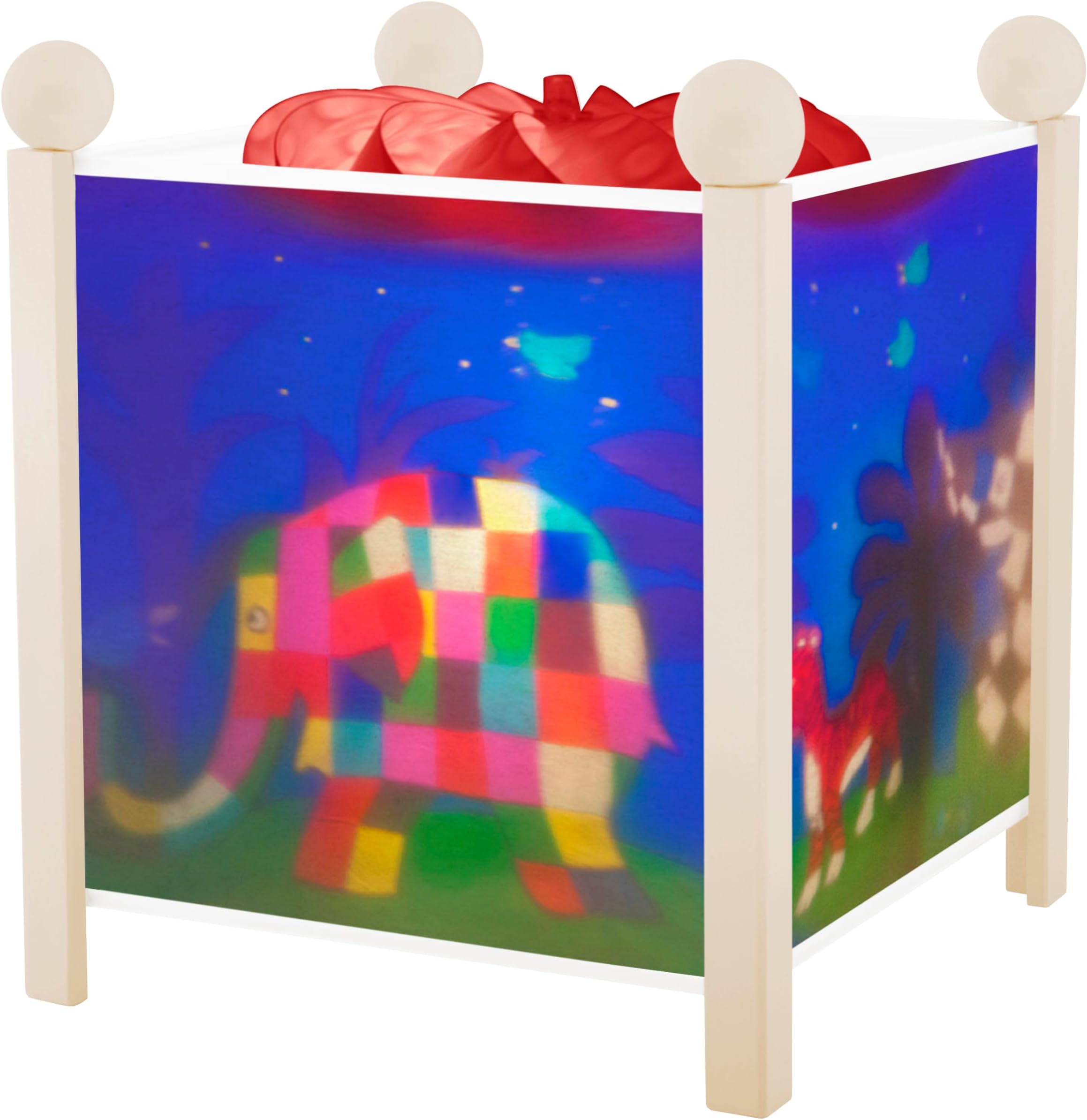 Trousselier - Elmer The Elephant - Night Light - Magic Lantern - Ideal Gift for Children - Cartoon - Reassuring Light - White Wood Colour - 12V 10W Bulb Included - EU Plug