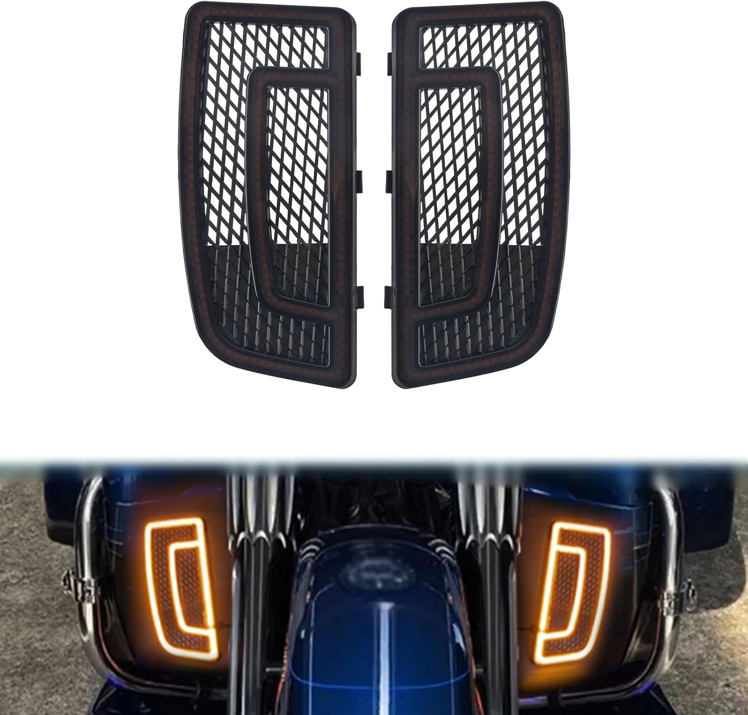 Motorcycle LED Turn Signal Running Lights for Lower Fairing Grills Fit For Harley Touring Road Glide Electra Glide Street Glide Road King 2014-2023, Black Lens