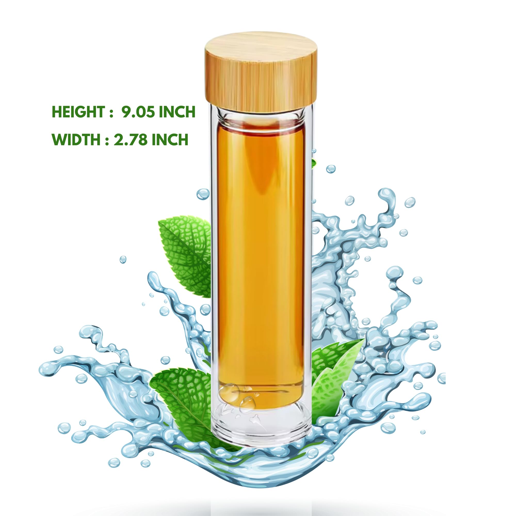 15oz Glass Water Bottle with Bamboo Lid and Tea Infuser thumbnail 5