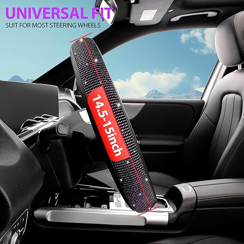 Miniatura 75 de CAR PASS - Funda de volante para mujer, de cuero, con diamantes brillantes de imitación, ajuste universal 14.5-15”, para automóvil, sedán, Diamante