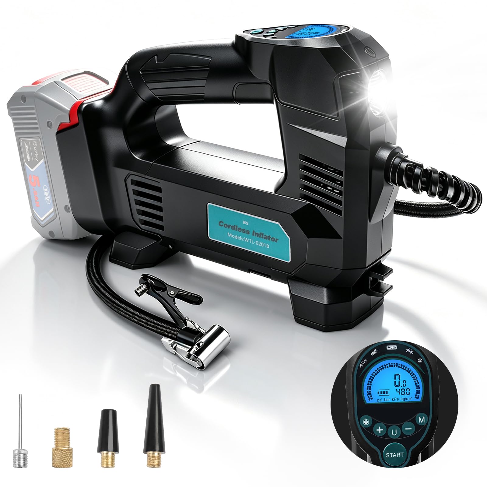 Waitley Compresseur d’air sans fil pour Bosch Professional 18V GBA 11 bar