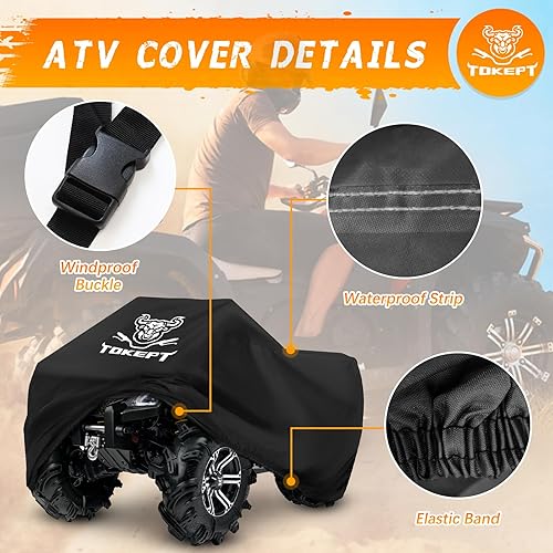 Miniatura 3 de Cubierta para cuatrimoto de 57 pulgadas, resistente al agua, color negro, impermeable, tela Oxford protectora para 4 ruedas para Kawasaki Honda