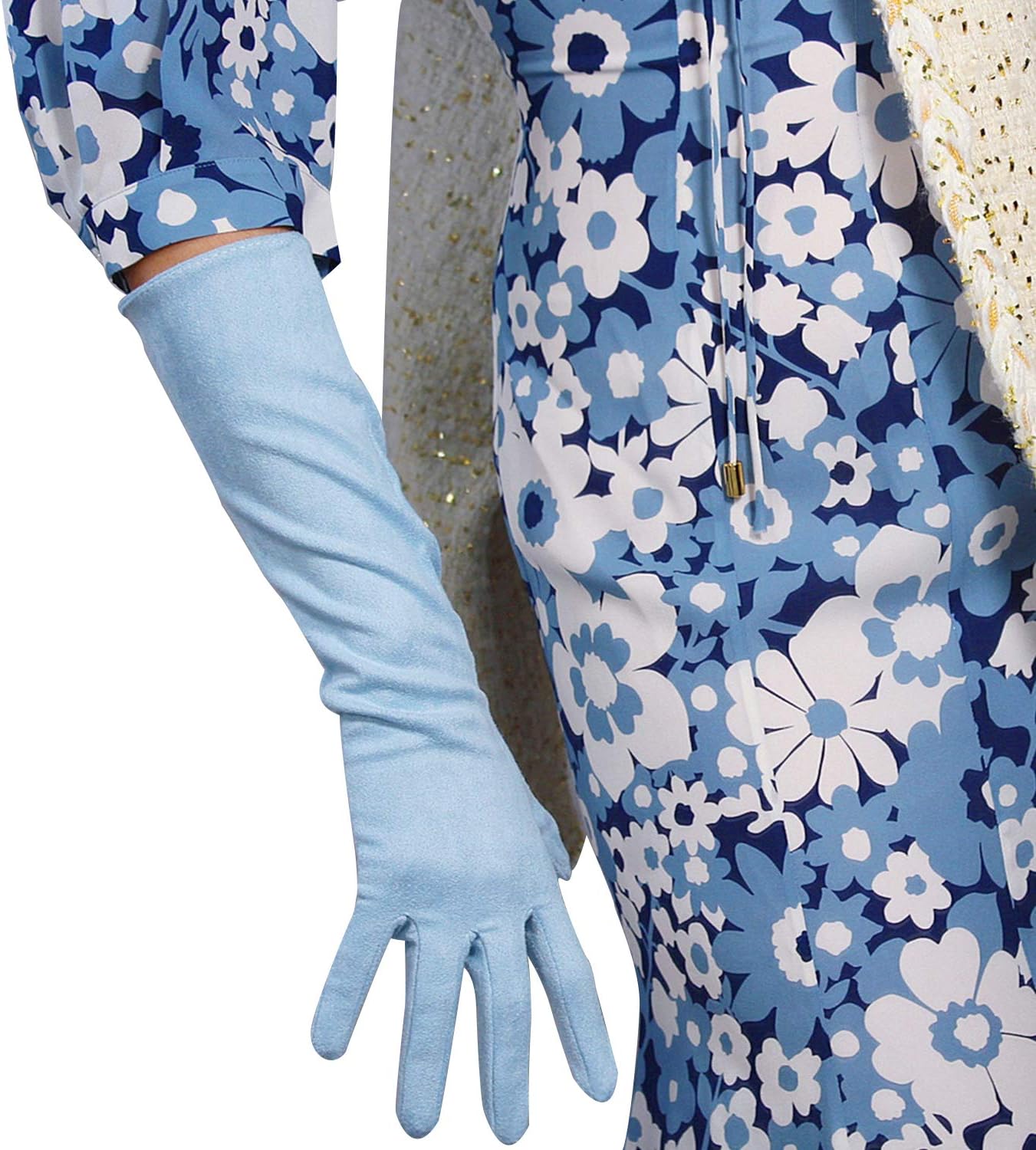 DooWay Long SUEDE GLOVES for Women Faux Leather 40CM 16" Elbow Length Stretchy Soft Winter Warm Evening Opera Dressing Glove