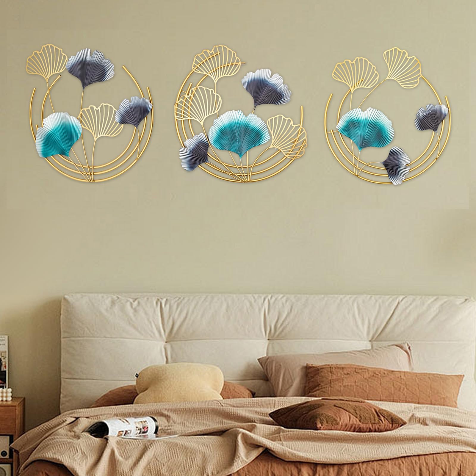 DeeDuud Set di 3 decorazioni da parete moderne in metallo, decorazione da parete 3D, in metallo, per soggiorno, camera da letto, sala da pranzo, decorazione da parete