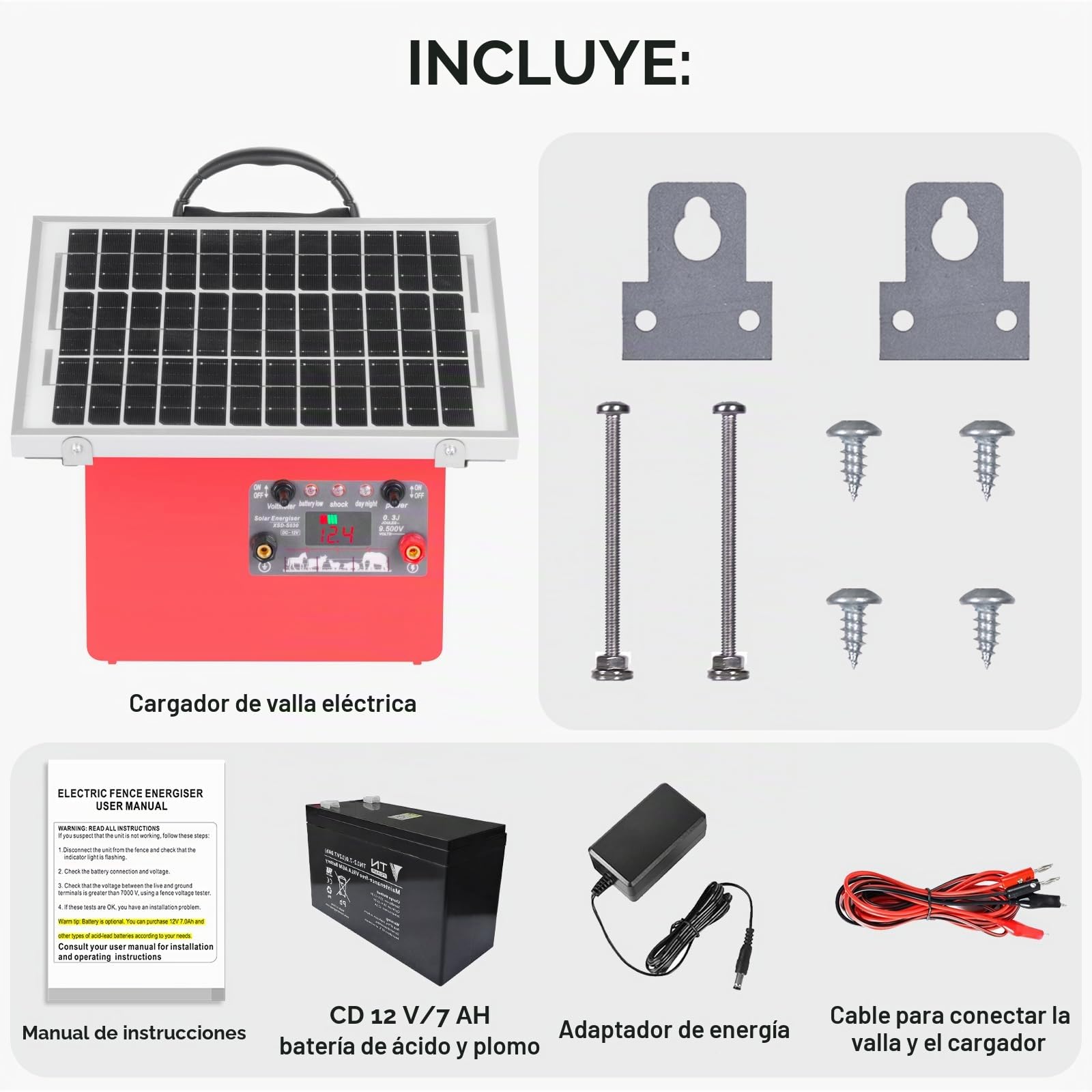 32KM Solar Pastor Electrico con Batería,9.5KV pastor electrico Cerca eléctrica Controlador para caballos, 0.5J Cerca eléctrica Pastor para Cría de animales pastores, para Granja Pastar Jardín (Red)