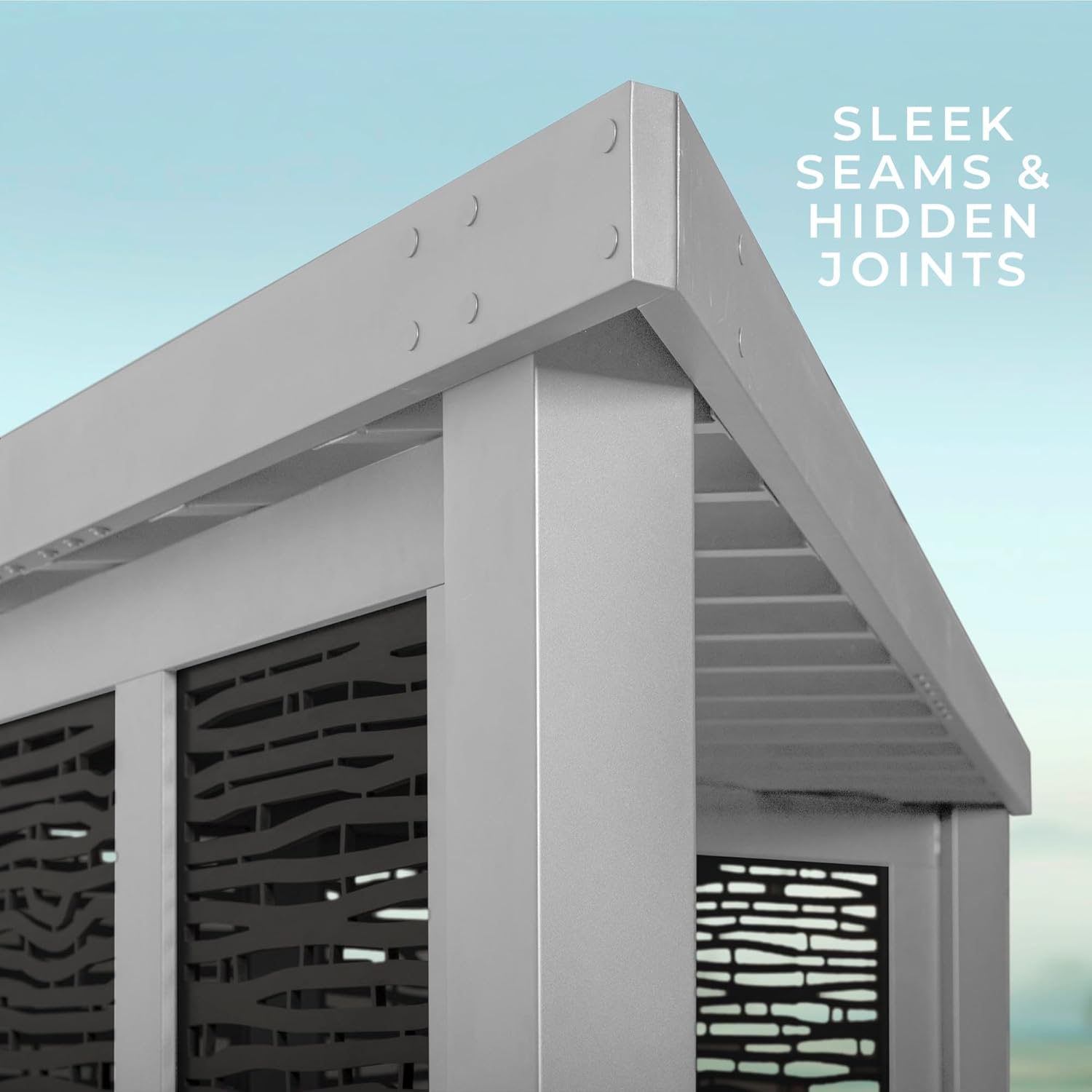White Galvanized Steel Cabana Pergola with Canopy and Seating