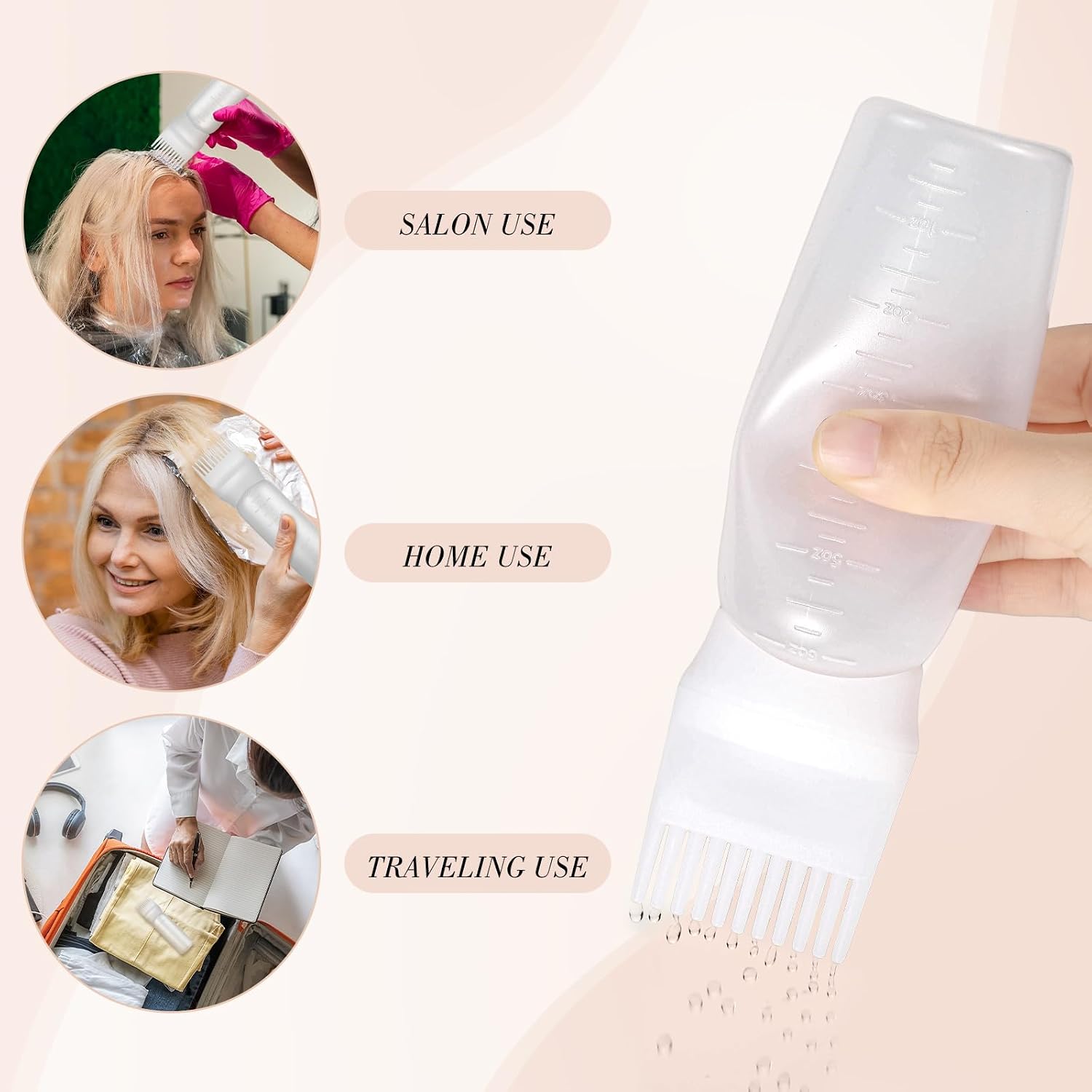 Pimoys Hair Oil Applicator Bottles Dye Brush for Women Scalp, Hair Color Products Things with Root Comb, White 2 Pack