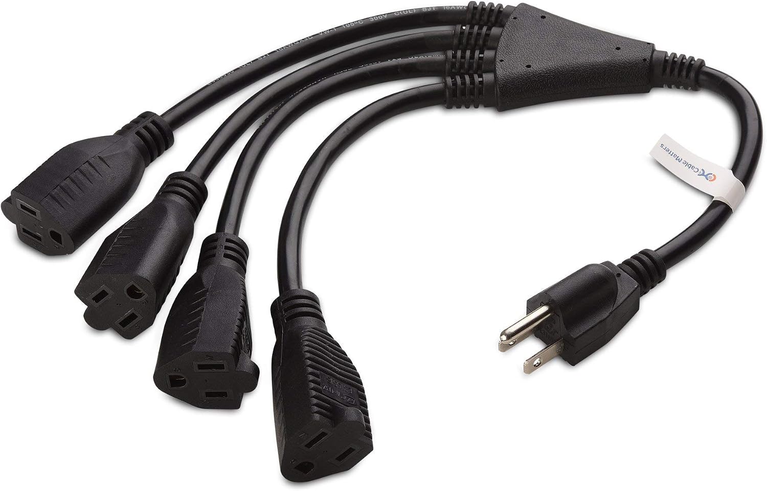 Cable Matters 2-Pack 4 Outlet Power Splitter Cord (Power Cord Splitter) 1.5 Feet & 1-Pack 5 Outlet Power Cord Splitter