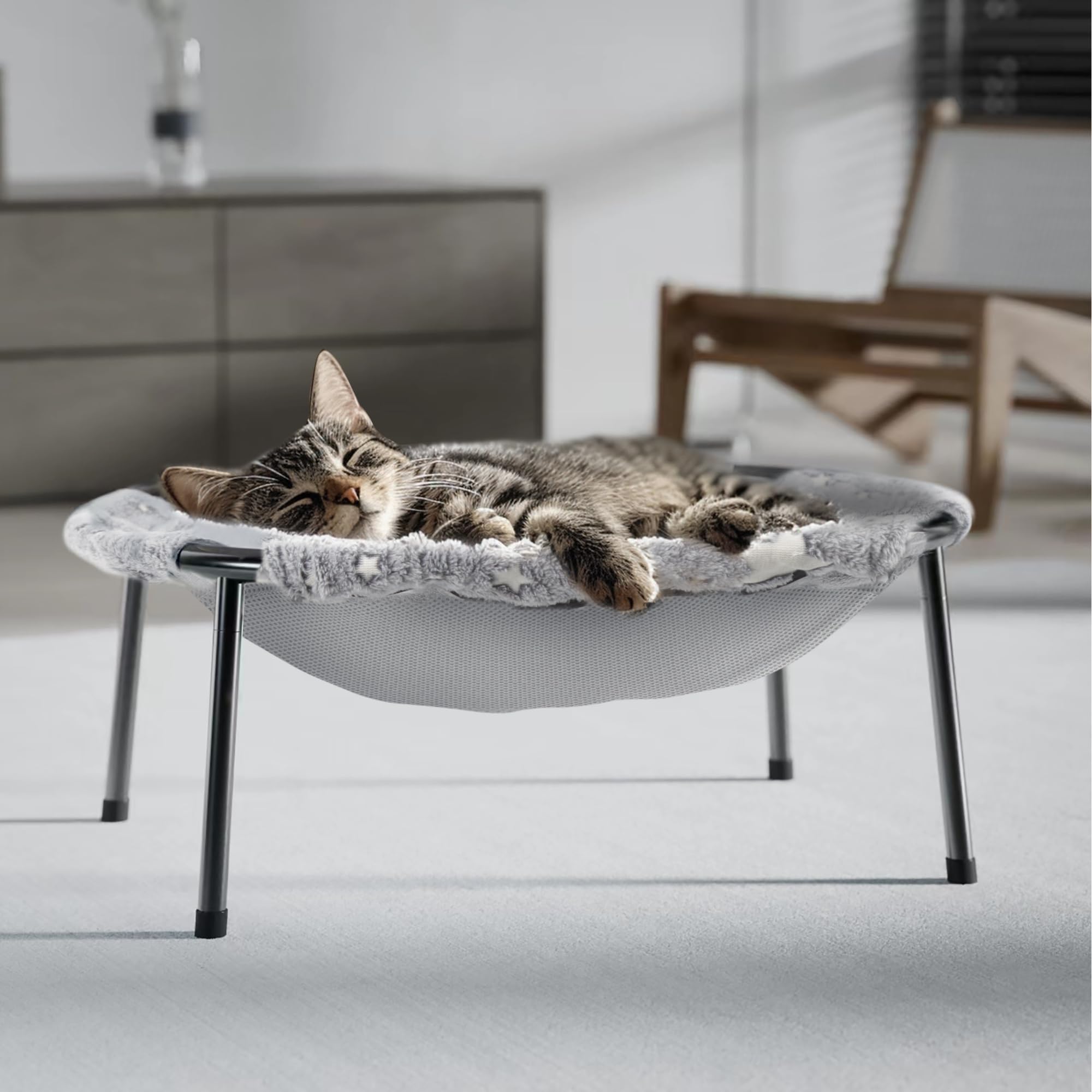 Glow-in-Dark Elevated Cat Hammock Bed for Large Cats, Dual-Sided Comfort, Tool-Free Assembly