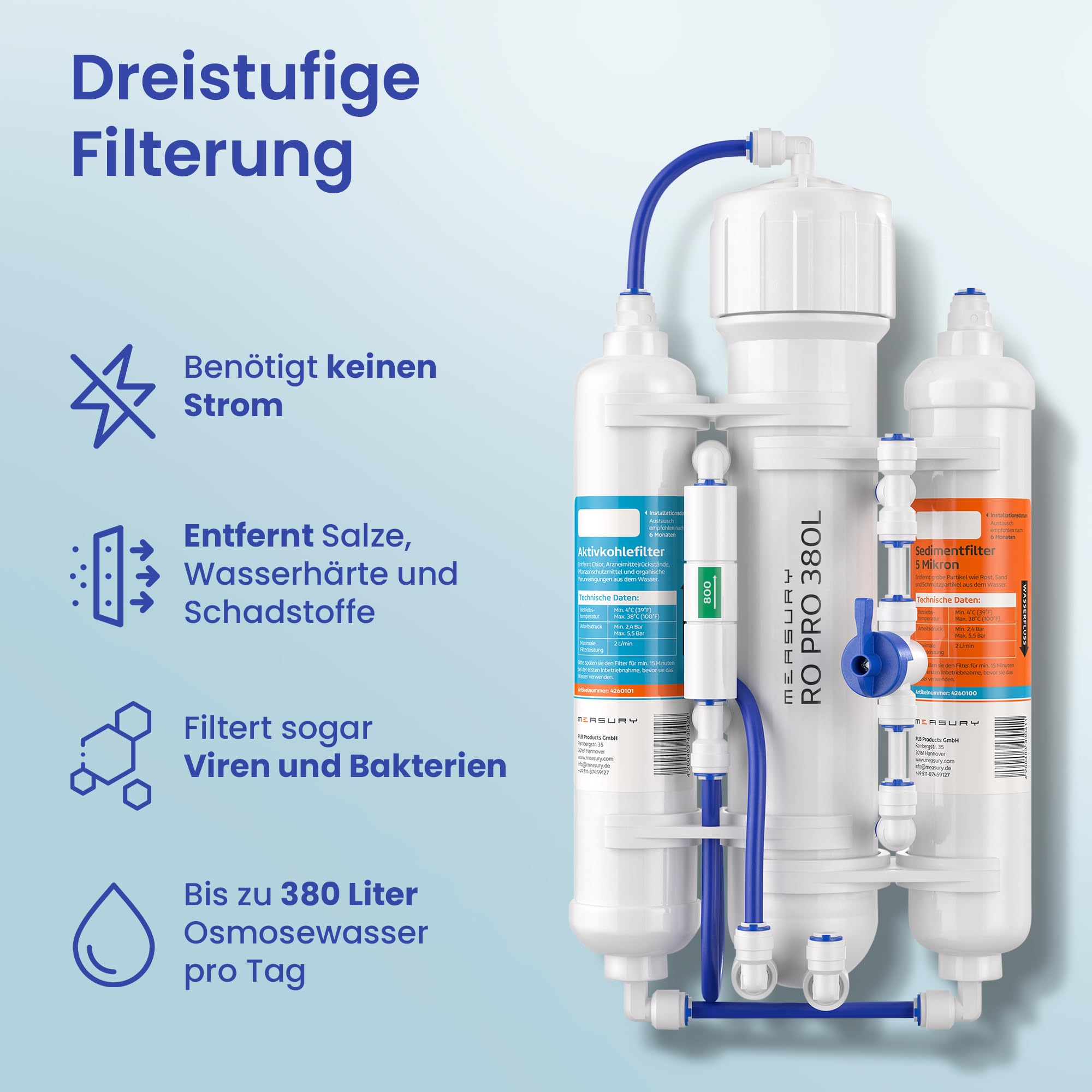 Measury Osmoseanlage Aquarium 380L/Tag - Umkehrosmoseanlage