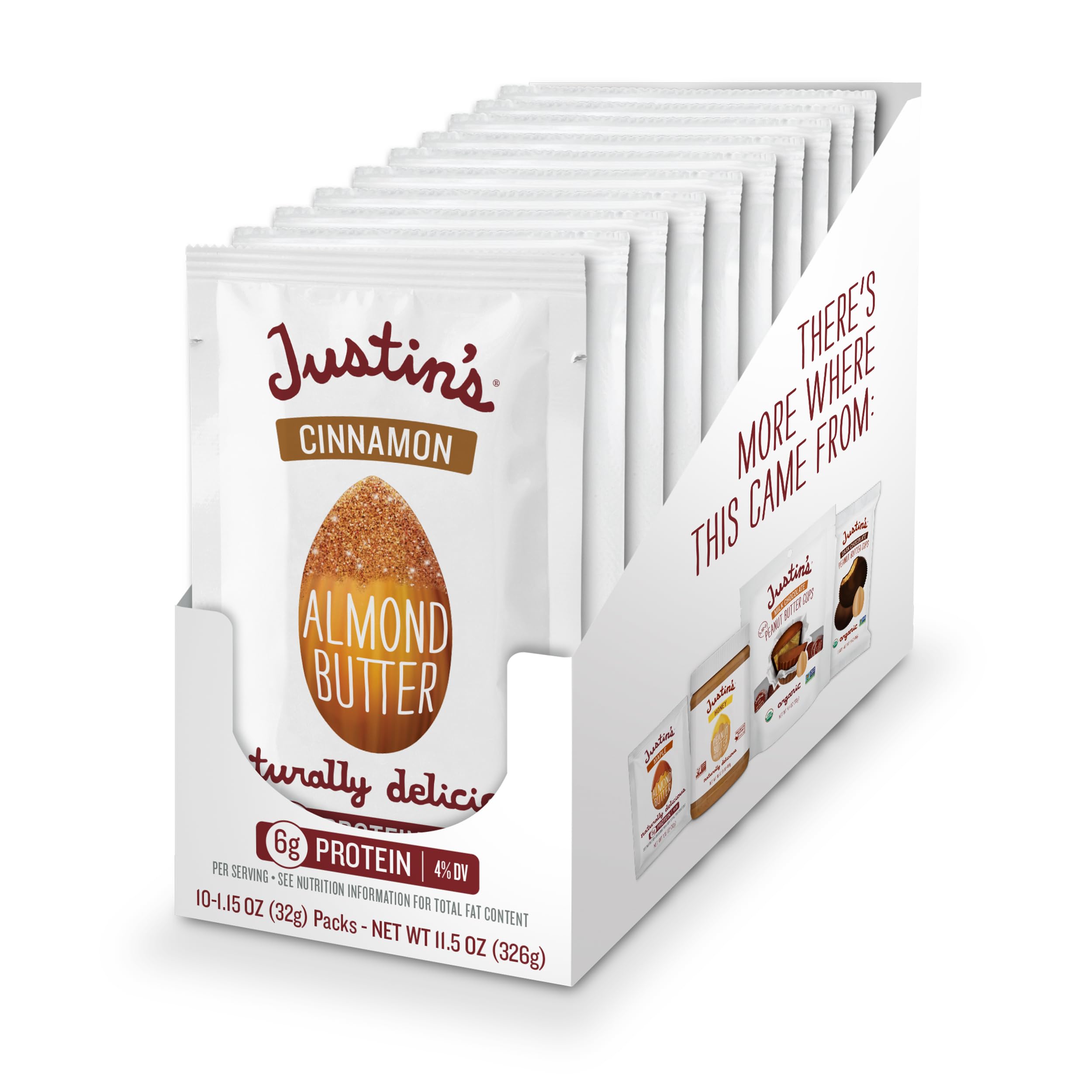 Sponsored Ad - Justin's Cinnamon Almond Butter Squeeze Packs, Gluten-free, Non-GMO, Responsibly Sourced, 11.15 Ounce (Pack of 10)