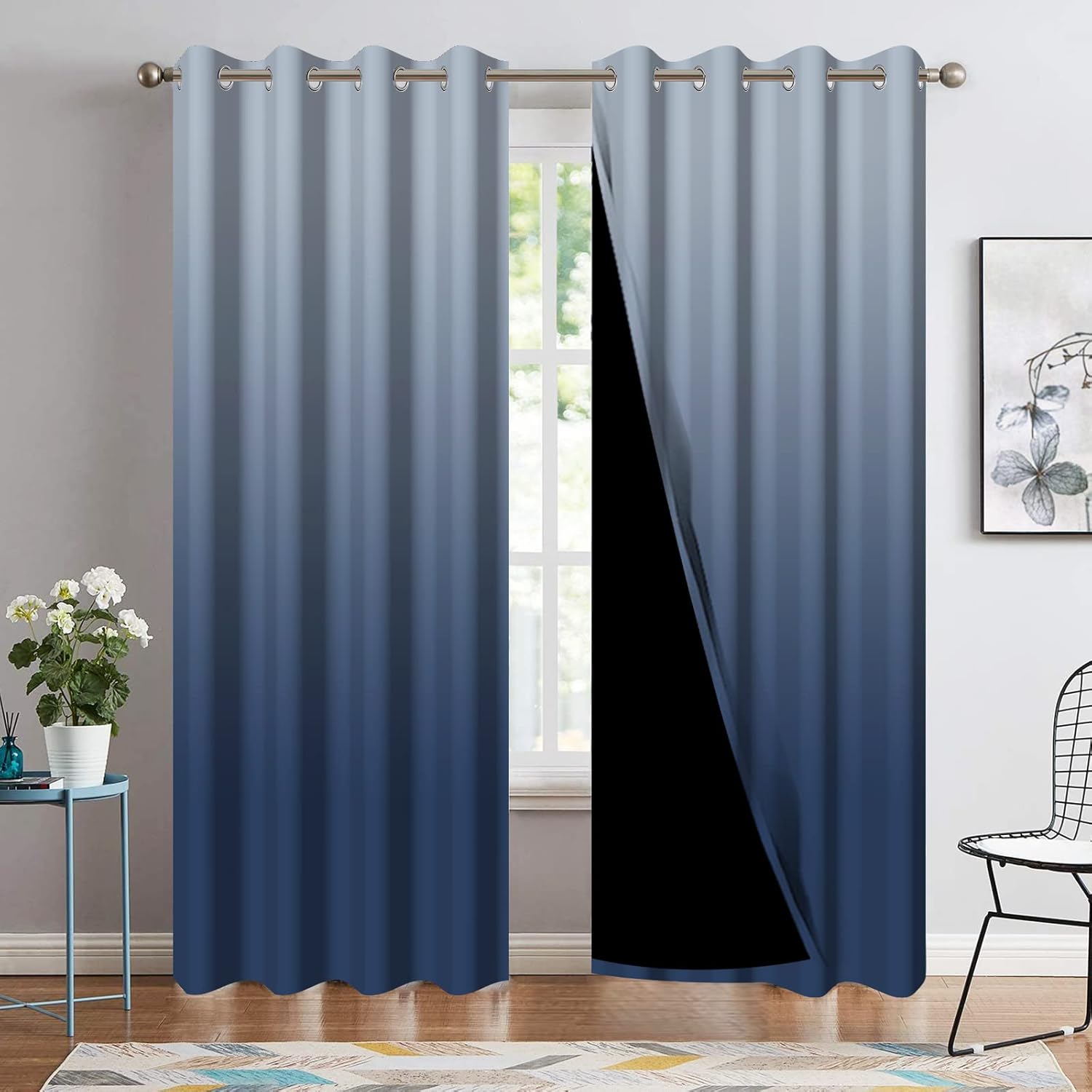 Navy Blue Ombre Bedroom Curtains Blackout Curtains 84 inches Long Thermal Insulated Window Drapes for Living Room 2 Panels 42x84inch