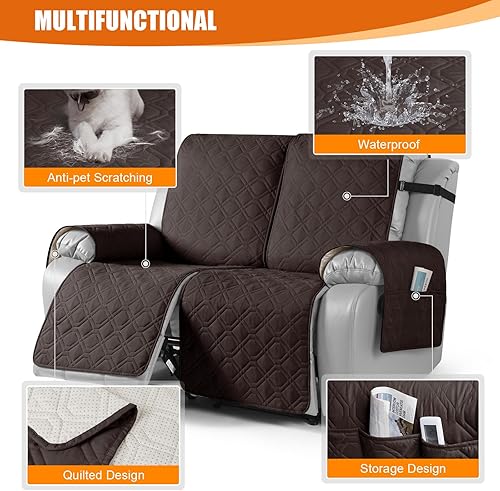 Miniatura 7 de Funda impermeable para sofá biplaza reclinable, funda de sofá reclinable lavable de 1 pieza, protector antideslizante de muebles con correas