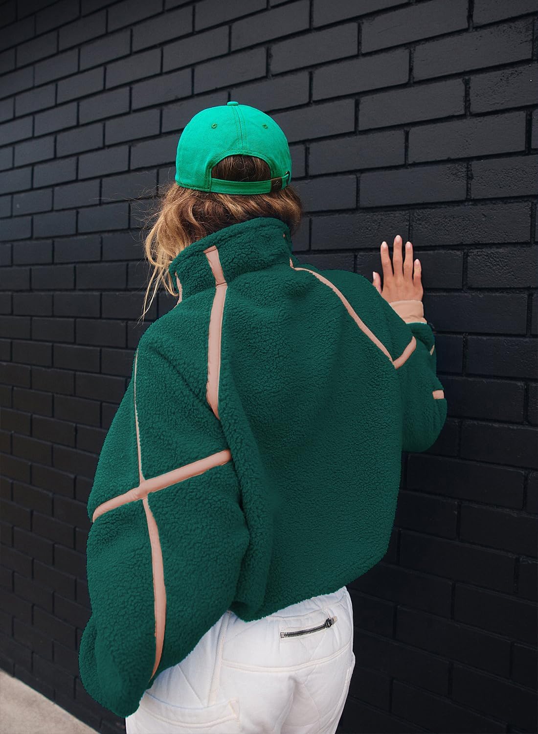 Women's Fleece Sweatshirts Half Zip Pullover Long Sleeve Oversized Workout Crop Tops Hoodie With Pocket - Image 3