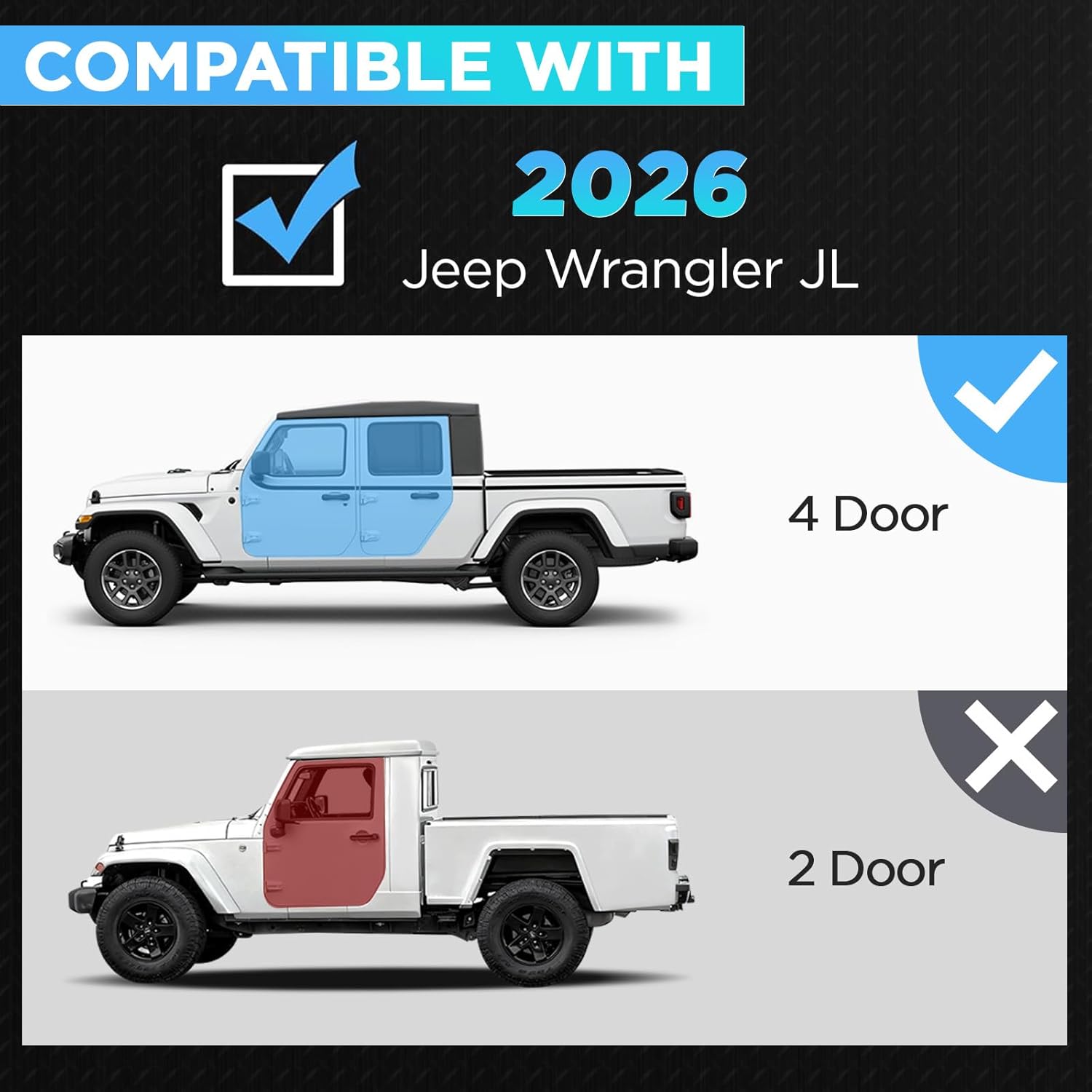 PZ 6" Running Boards Side Steps Compatible with 2026 Jeep Wrangler JL 4 Doors, Black Heavy Duty Carbon Steel Truck Step Rails Nerf Bars