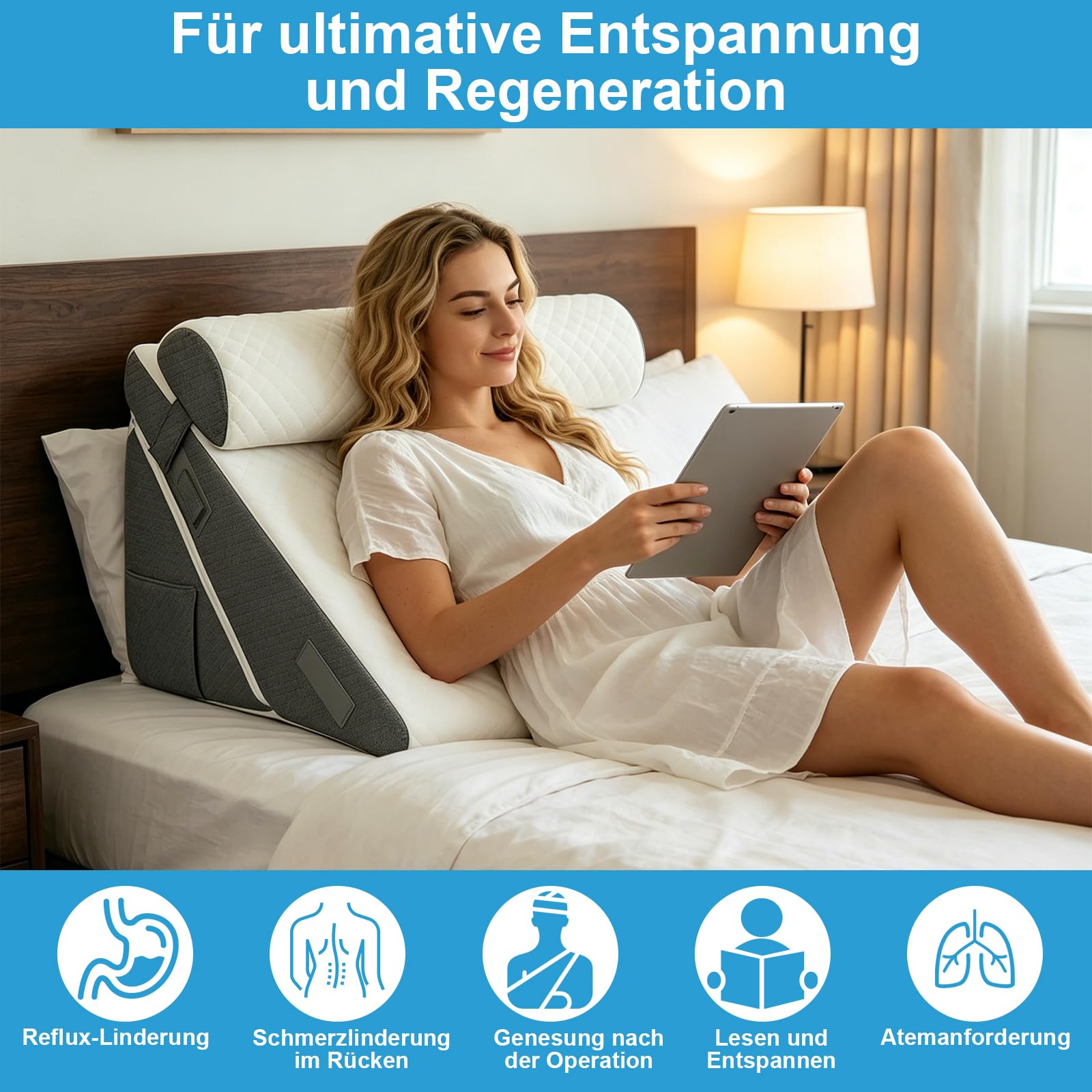 Orthopädische Keilkissen 3er-Set, Höhenverstellbar 9''/12'', für Reflux-Linderung, Rückenunterstützung, Lesekissen für Bett und Sofa