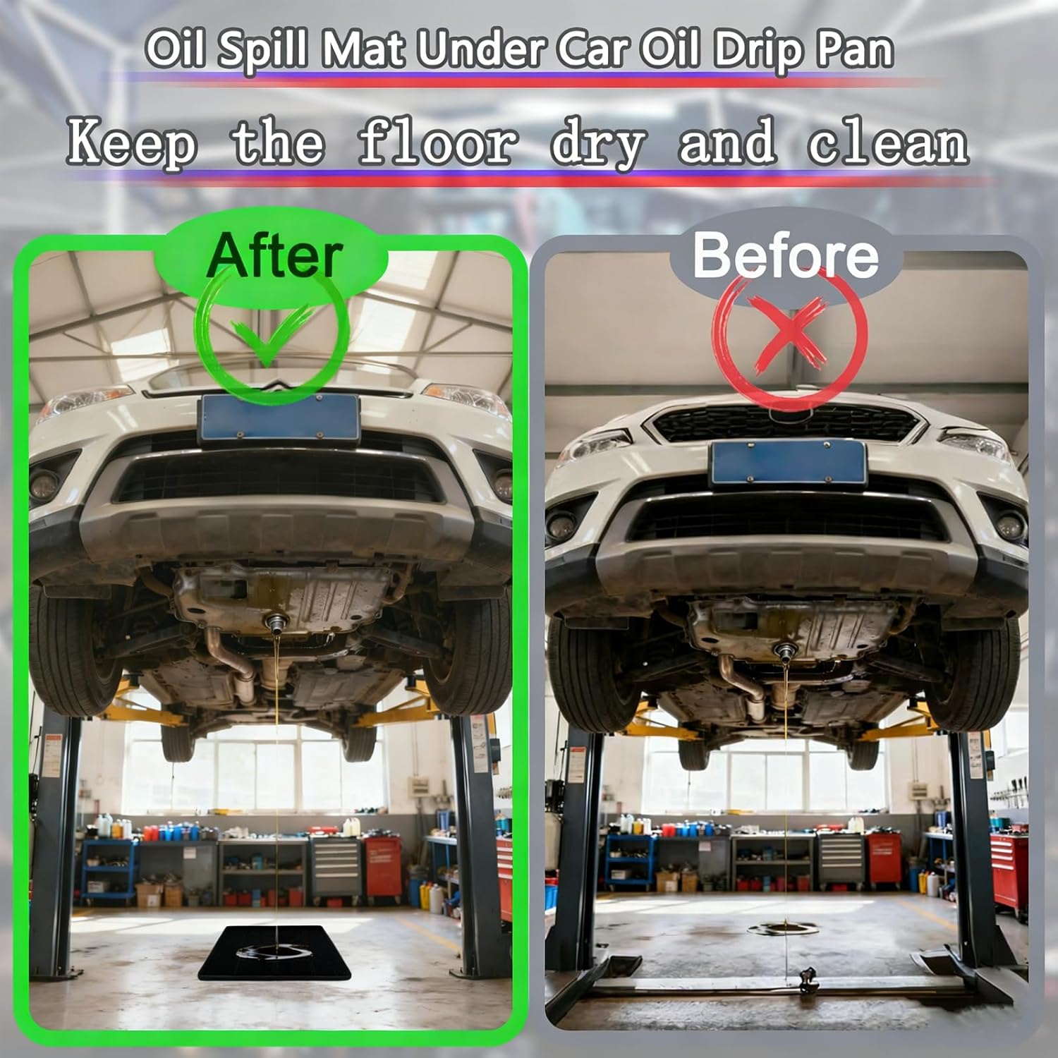 27''×27'' Garage Floor Mat Drip Tray, Oil Spill Mat Under Car Oil Drip Pan, Soft Silicone Pad with Raised Edge, Driveway Pad Liquid Leaks Non-Slip No Splatter for Auto & Home Floor Protection（Black