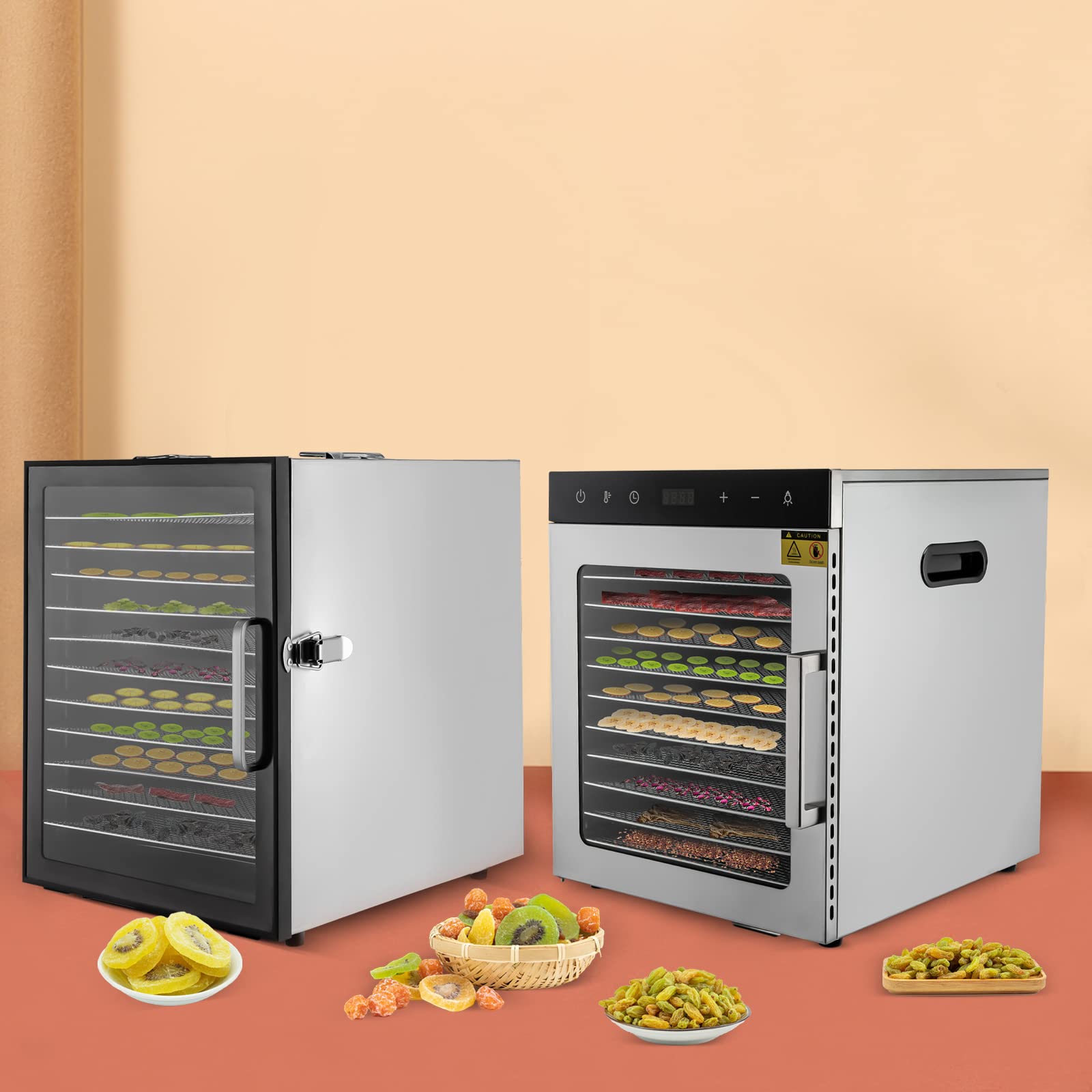 Essiccatore Per Alimenti Essiccatore Per Alimenti In Acciaio Inox 800W Disidratatore Con Display A Led 10/12 Vassoi Di Grande Capacità Essiccare Tutti I Tipi Di Verdura E Frutta (11,81*11,02 pollici)