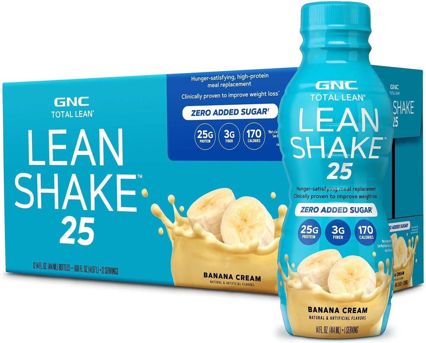 GNC Lean Shake 25 Protein Shake, Clinically Proven Weight Management, Meal Replacement, 25g Protein with Zero Added Sugar, Ready To Drink, Banana Cream, Pack of 12