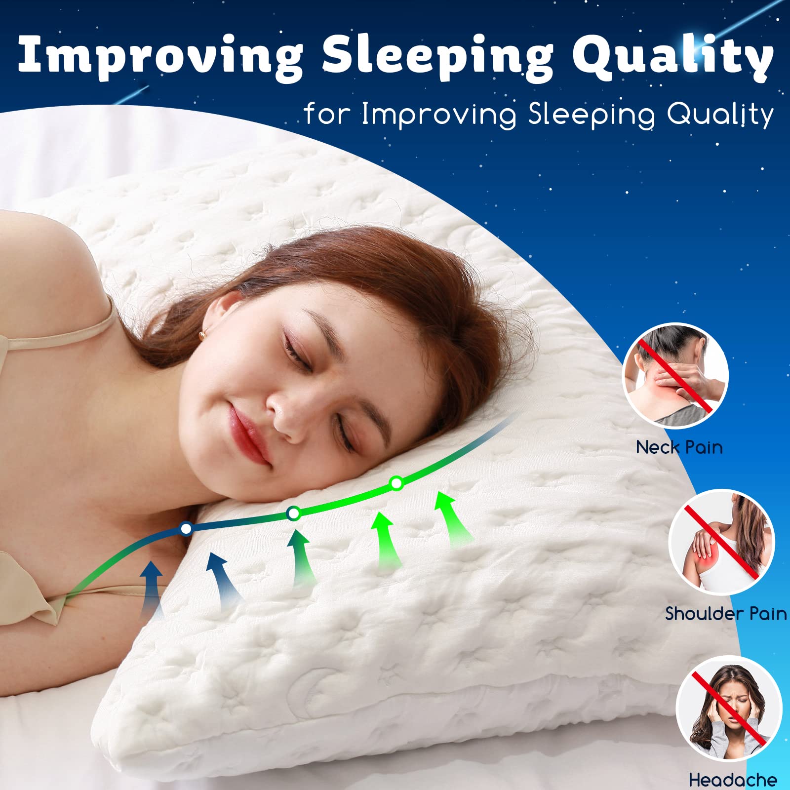 Cooling Side Sleeper Pillow for Neck and Shoulder Pain, Luxury Shredded Memory FoamBed pillows for sleeping - Adjustable Queen Size Curved Pillow Neck Pillow- Bamboo Firm or Soft washable pillow Cover
