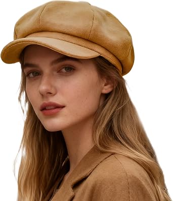 Womens Newsboy Cap,Wool Retro Vintage Solid Color Denim Hat Flat Cap Visor Painter Beret Hat