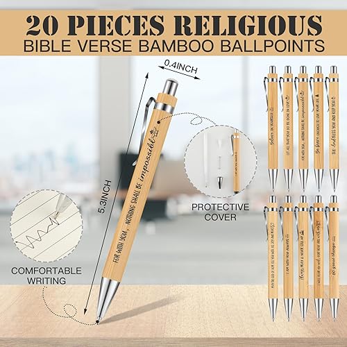 Miniatura 3 de Yeaqee Christian Gifts - Bolígrafo retráctil de bambú, versículo de la Biblia, cuaderno inspirador, llavero de bolsas de organza para mujeres y