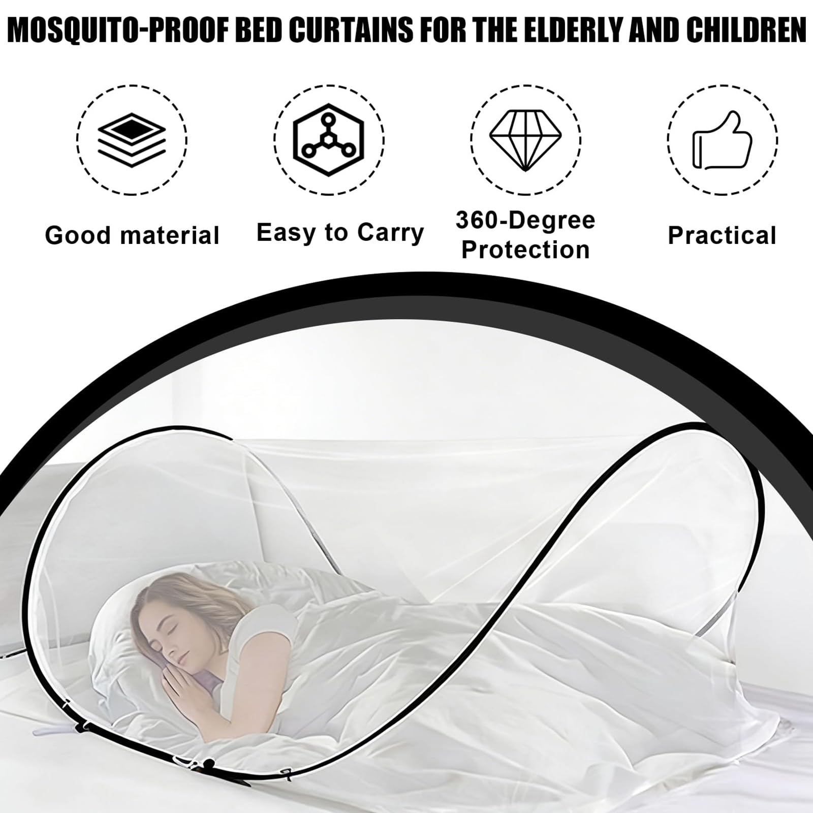 Moustiquaire, Faltbares Moskitonetz, 200 X 100 X 70 Cm Tente De Camping Portable, Moustiquaire De Voyage Moustique Pop-Up Ultra Léger Net pour Chambre À Coucher, Extérieur, Camping