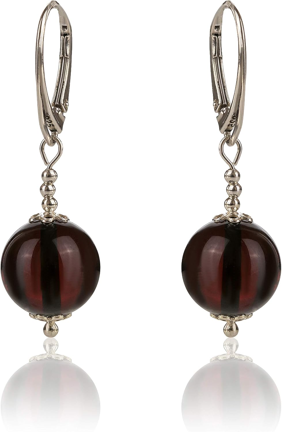 Amber Culture Baltic Amber Gold Earrings - Hypoallergenic Carved from Natural Stone in a Luxury Gift Box - 925 Sterling Silver E12