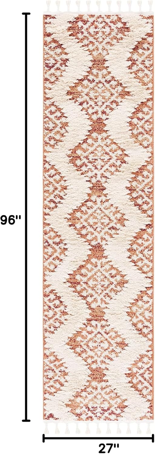 SAFAVIEH Moroccan Tassel Shag Collection Runner Rug - 2'3" x 8', Orange & Ivory, Boho Design, Non-Shedding & Easy Care, 2-inch Thick Ideal for High Traffic Areas in Living Room, Bedroom (MTS652P)