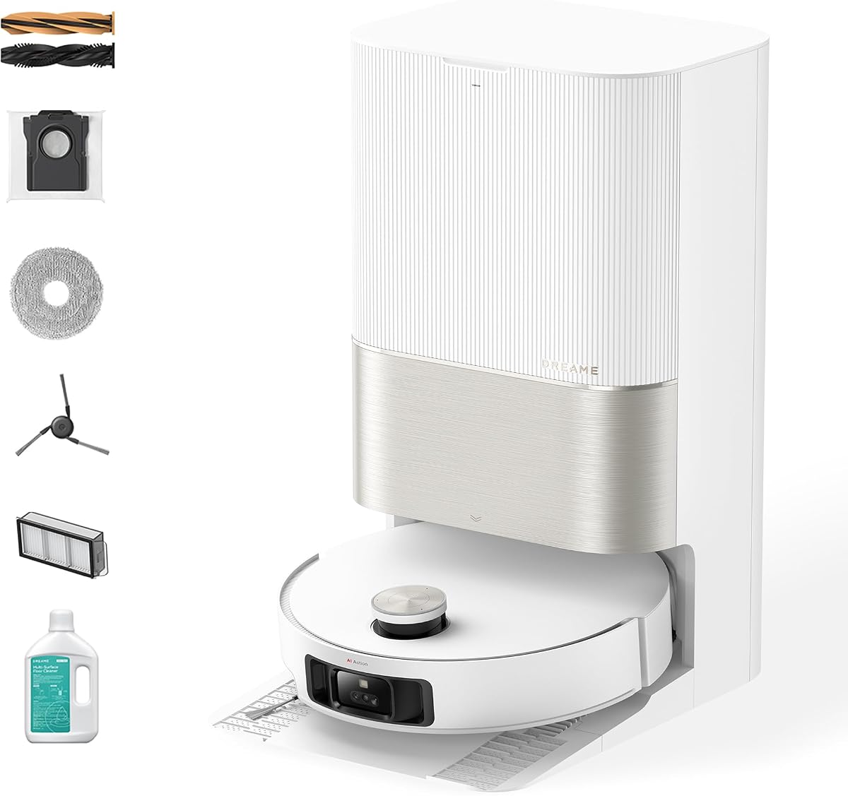 DREAME X50 Robot Aspirador y Trapeador Ultra Completo con Autovaciado y Autolimpieza de Trapeador, Succión de 20,000Pa, Evitación de Obstáculos y Navegación de 360°, Limpieza Profunda de Esquina a Borde, Cepillo Desenredante (Blanco) | Cruce de obstáculos de 2,36 pulgadas (6 cm) para alfombras, 20 000 Pa y cepillo desenredante para cabello, limpieza de espacios bajos