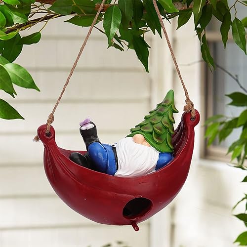 Miniatura 7 de BAYN Casa de pájaros para exterior, hamaca colgante hecha a mano, gnomo, resina, pajarera, pájaro, pajarito, rezorro, casa colgante de cámper, jaula