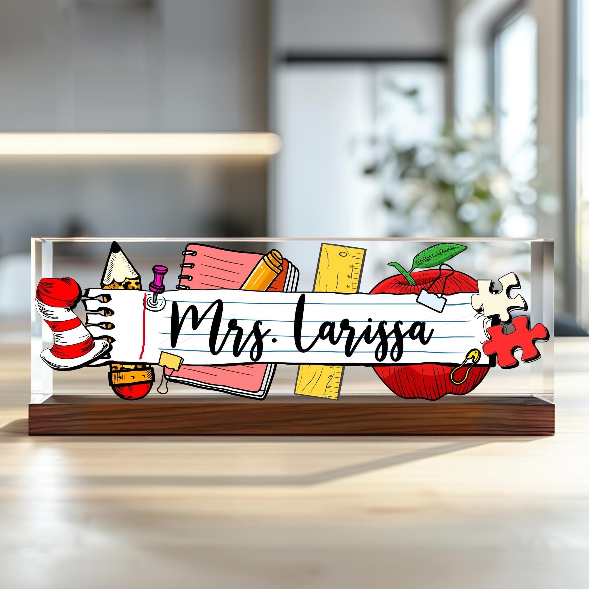Extous Personalized Teacher Name Plate for Desk, Custom Sign, Back to School Gifts, Classroom Decoration and School Desk Supplies