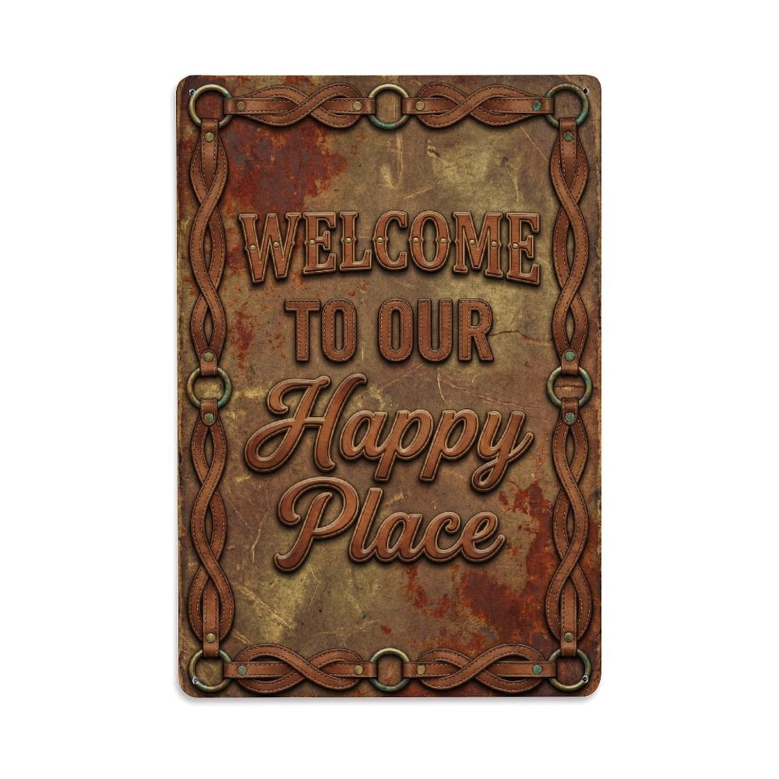 Welcome To Our Happy Place Vintage Harness Maker Room Metal Tin Sign Plaque Wall Decor for Cafe, Club Bar, Office, Home Garden Metal Poster 8x12Inch