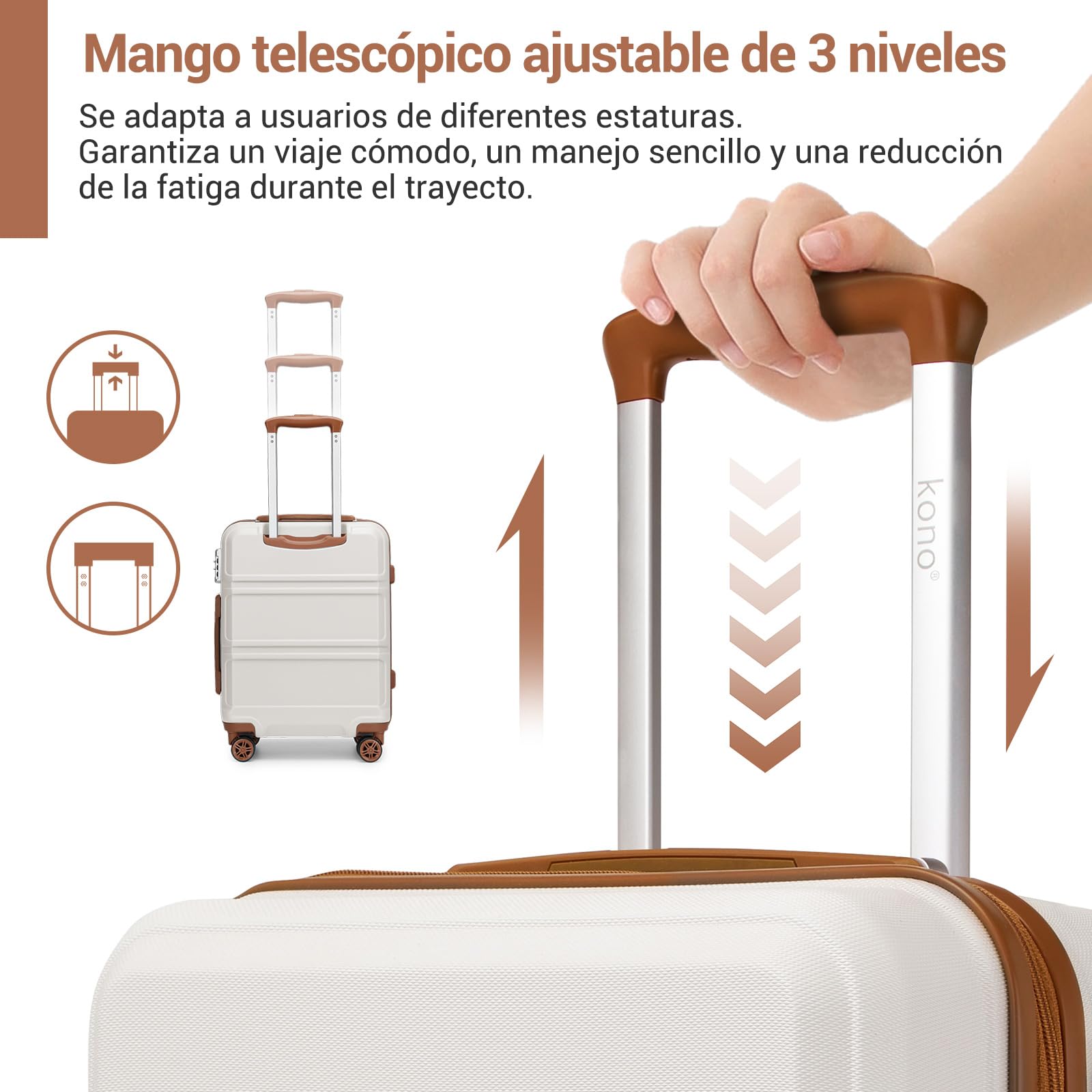 Kono Maletas de Viaje Grandes 23 Kilos 28" | Maleta Rígida ABS, Equipaje Facturado con 4 Ruedas 360° y Candado TSA | Maleta Grande para Mujer (Crema Claro)