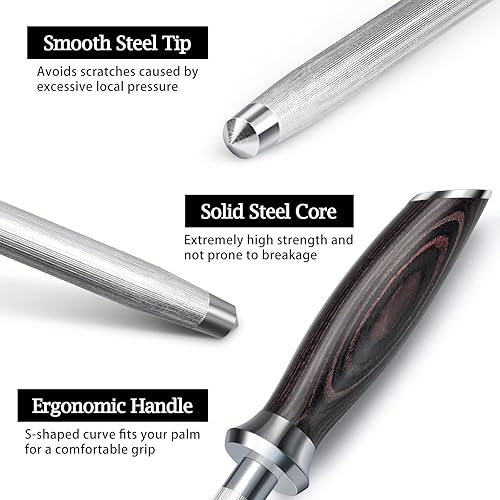 Miniatura 4 de HOSHANHO Varilla afiladora de cuchillos de cocina profesional de 12 pulgadas, acero japonés de alto carbono con mango ergonómico de madera de