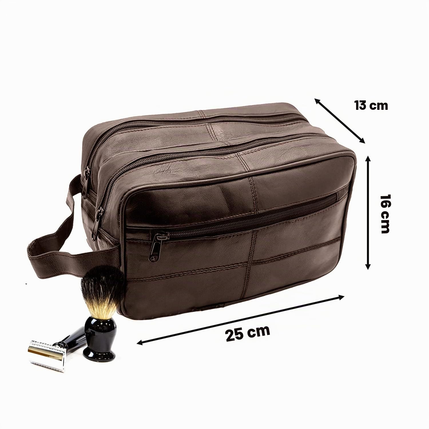Trousse de toilette en cuir véritable pour homme de voyage - Trousse de rasage pour salle de bain, salle de sport, maquillage - Cadeau pour homme et femme, marron