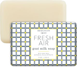Beekman 1802 Goat Milk Body Soap Bar, Fresh Air - Scented - 9 oz - Nourishes, Moisturizes & Hydrates - 100% Vegetable Soap with Lactic Acid - Good for Sensitive Skin - Cruelty Free