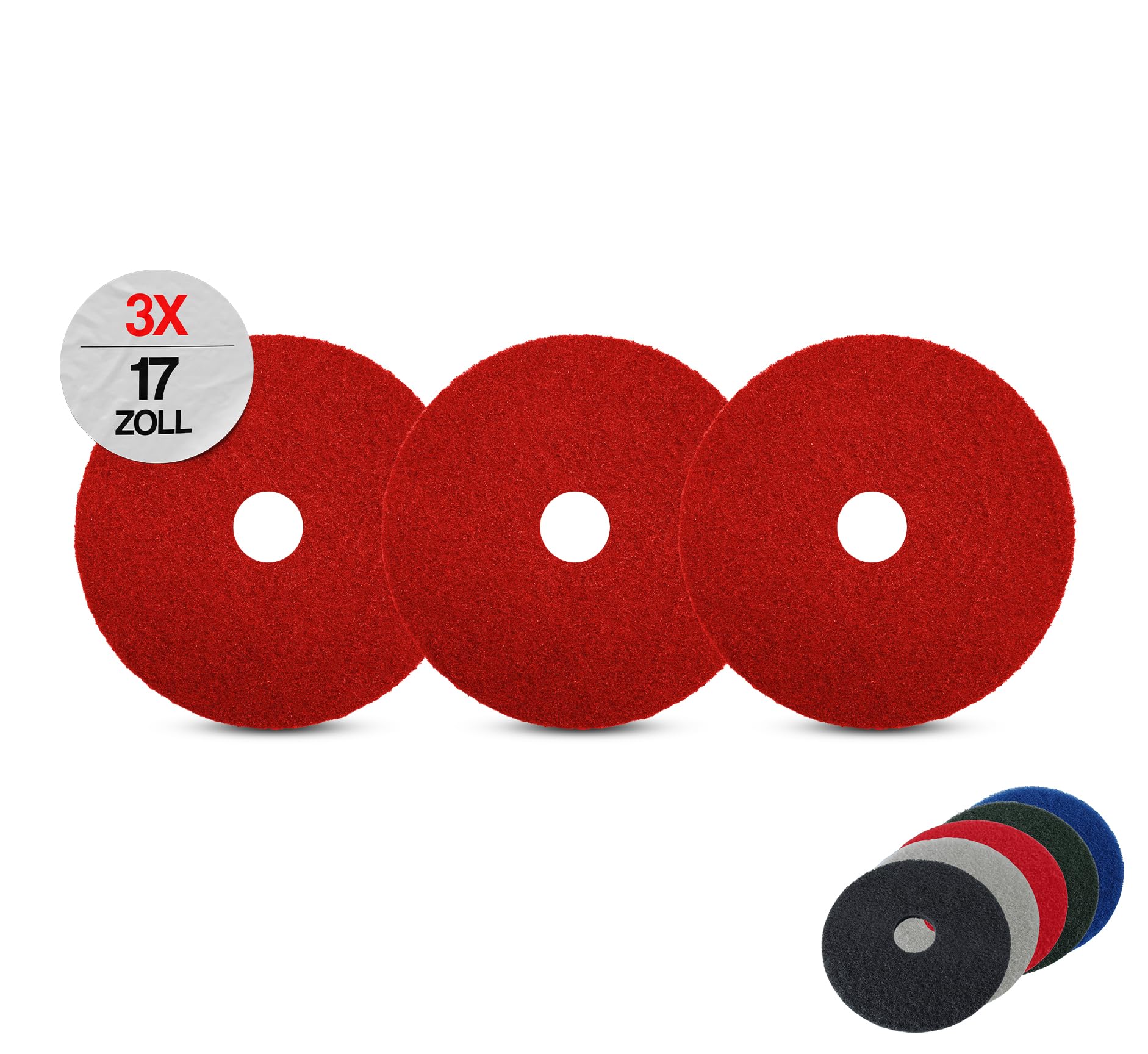 Superpads Maschinenpads aus Polyester 23-25mm - Reinigungspads für Trocken- & Nassanwendung - Hohe Reinigungsleistung für verschiedene Bodenarten (17 Zoll, Rot, 3er Set)