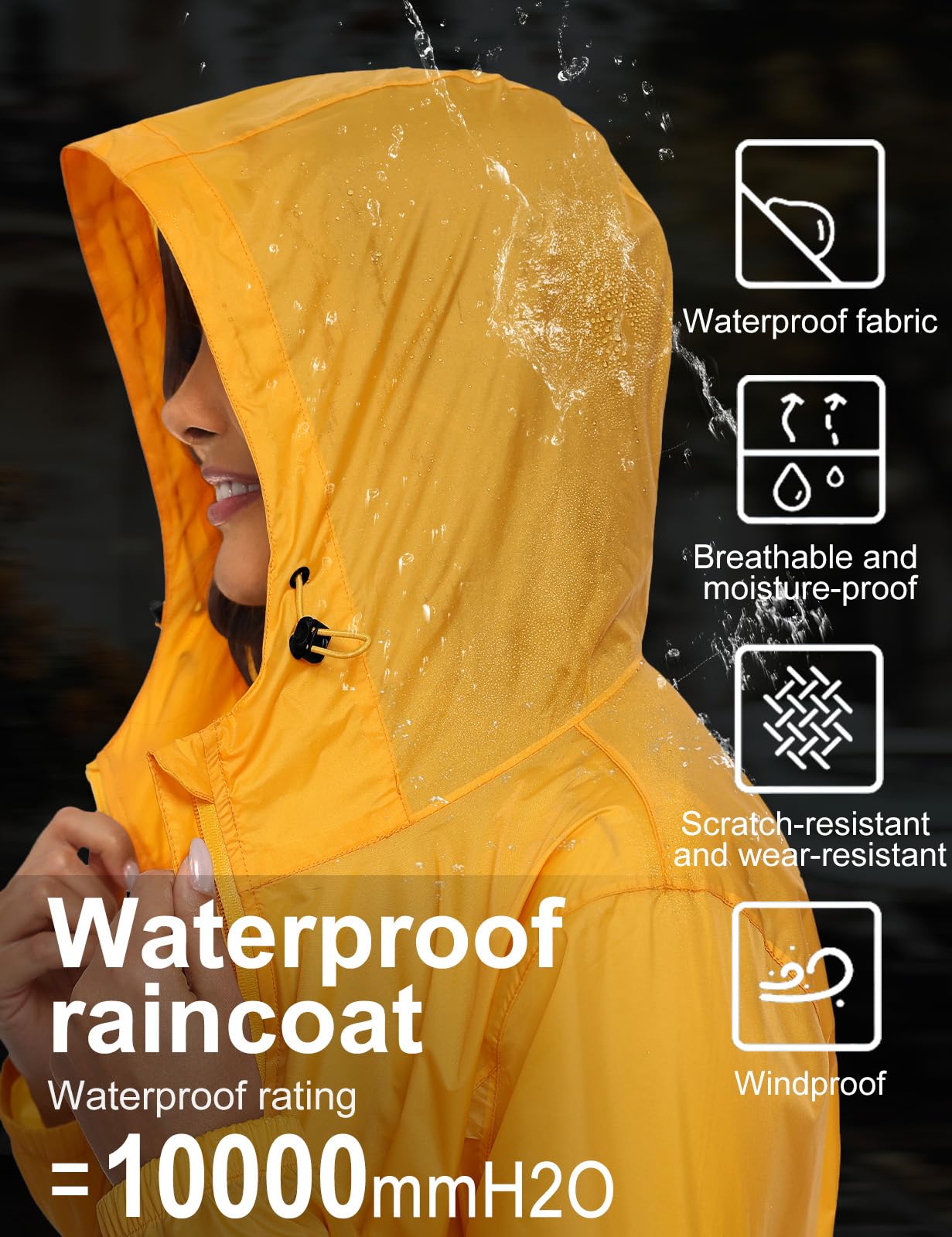 Vancavoo Chubasquero Mujer Impermeable Plegable Raincoat con Capucha Abrigo Impermeables Ligero Softshelljakce Cremallera Primavera Otoño Rain Coat