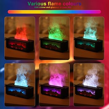 Fireplace Essential Oil Diffuser, Aromatherapy Diffuser, 150ml Ultrasonic Cool Mist Humidifier, 7 Colors Firelight Flame Diffusers with Remote, Waterless Auto-Off & Timer for Home Office(Black)