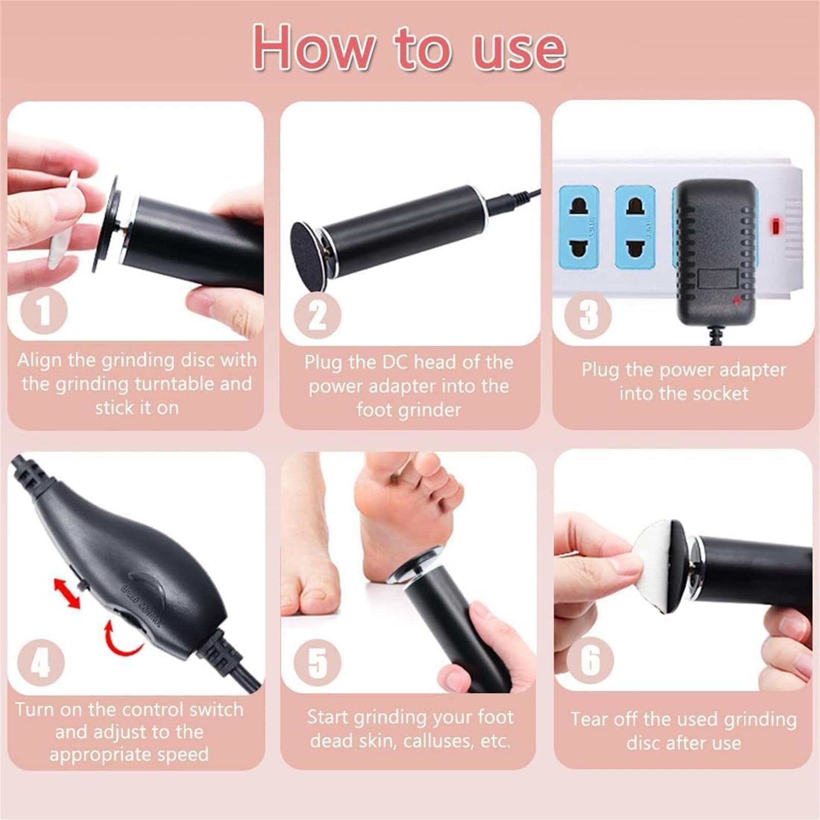 Removedor eléctrico de callos para pies, removedor de callos en los pies, removedor de callos en los pies, removedor de callos eléctrico portátil, varita suave con 60 almohadillas de lijado, rosa