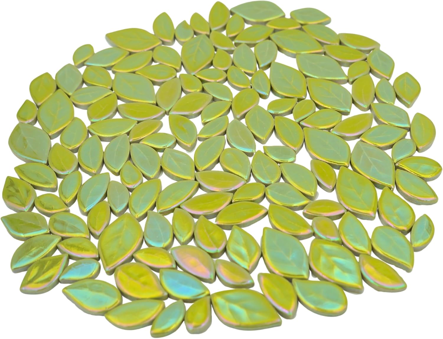 New Ceramic Leaf Mosaic Tiles, Mixed Sizes, 1.1 lbs, Beautiful Colors, Perfect for DIY Crafts, Indoor & Outdoor Decor, Garden Art & Mosaic Projects (Iridescent Emerald Green)