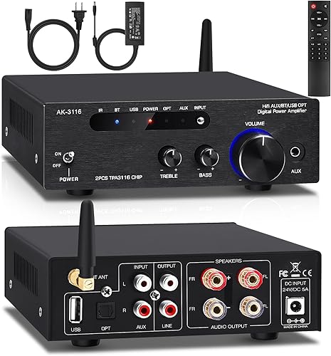 Miniatura 1 de Amplificador de audio para el hogar, receptor estéreo Bluetooth 5.0 amplificador de potencia 100 W x2 inalámbrico HiFi estéreo clase D digital 2